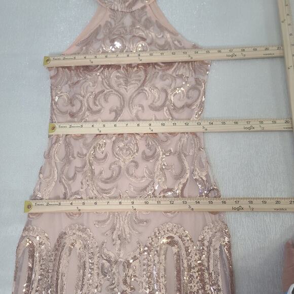 Xtaren women's rose gold sequin halter top dress Size small Cocktail party - Picture 8 of 13